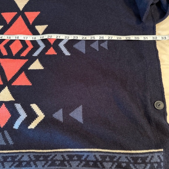 J Jill Women Size M Blue Aztec Knit Funnel Neck Sweater Poncho Boho Southwestern - Picture 9 of 10